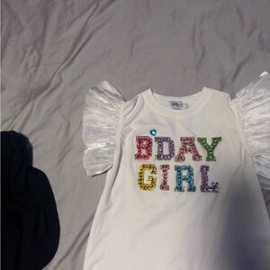 Lola + The Boys White Tee “Bday Girl” with Colorful Sequin Letters